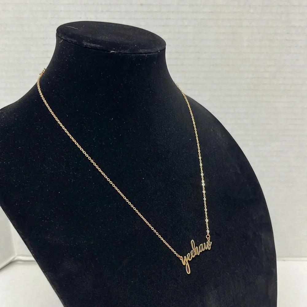 Gold tone yeehaw cursive scripture country western cowgirl rodeo necklace - Picture 6 of 11